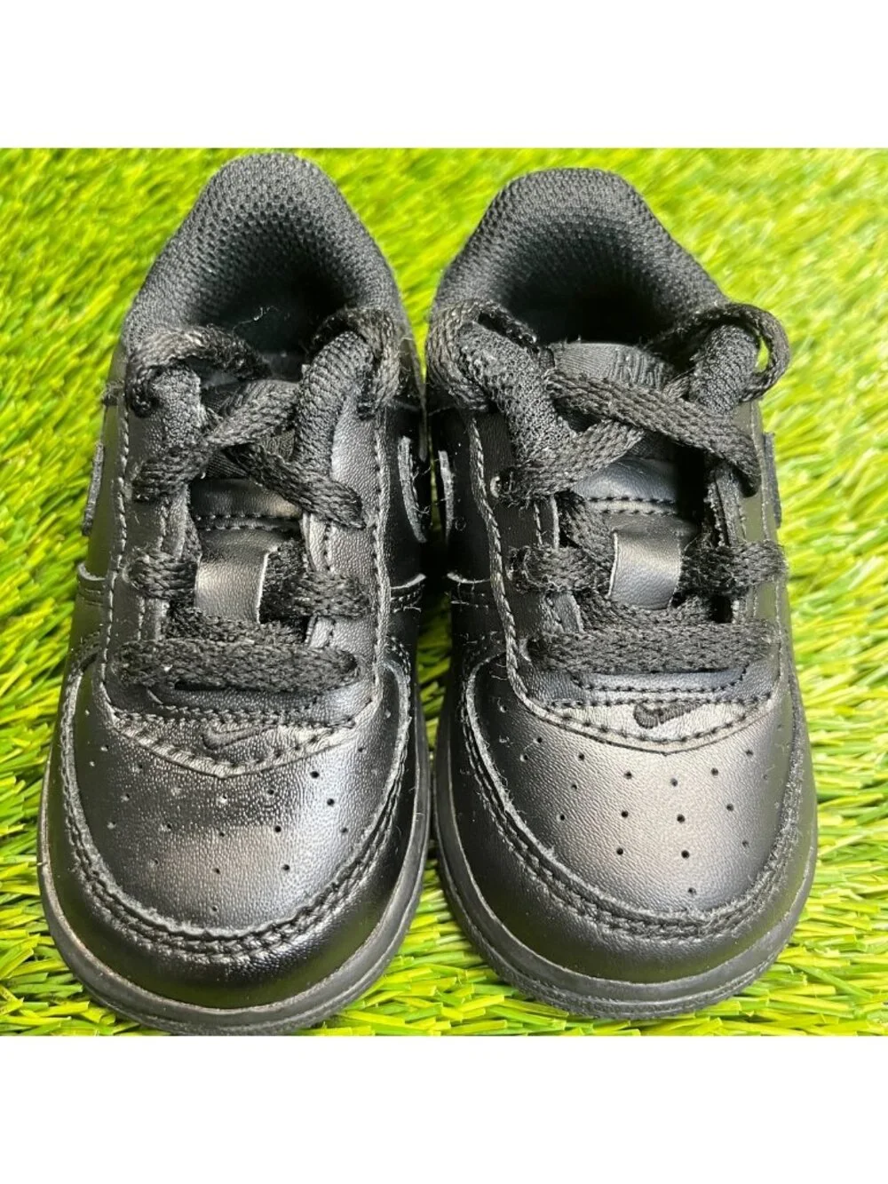Nike Air Force 1 Low Toddler Size 4C Triple Black Athletic Leather Shoes Sneaker